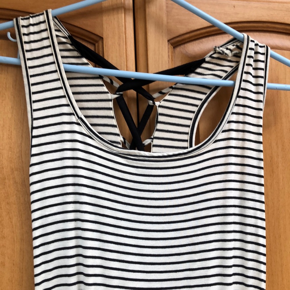 Black/white striped maxi dress with crisscross back, M